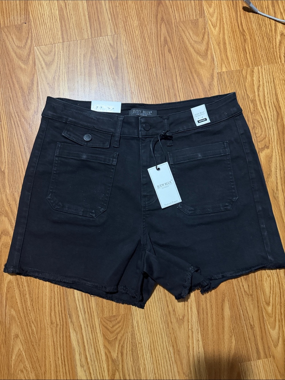 Judy Blue Black Mid-Rise Denim Shorts with Front Patch Pockets